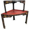 Antique French Light Wood Painted Red Black Ornate Corner Shelf Unit Side Table Display Stand Storage Worn Wear c1900's