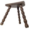 Vintage French D Seat Small Stool Table Wooden Wood Chair Seat Side Stand Flower Pot Display Shelf Bobbin Leg Tabouret Worn c1950-60's