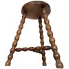 Vintage French Tripod Stool Chair Seat Wooden Milking Kitchen D Shaped Seat Braced Bobbin Leg Rest Stand Plinth Tabouret c1960-70's