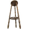 Vintage French Tripod Double Plant Stand Wooden Round Shaped Side Table Braced Bobbin Leg Rest Plinth Tabouret c1950-60's