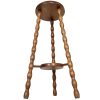 Vintage French Tripod Double Plant Stand Wooden Round Shaped Side Table Braced Bobbin Leg Rest Plinth Tabouret c1960-70's