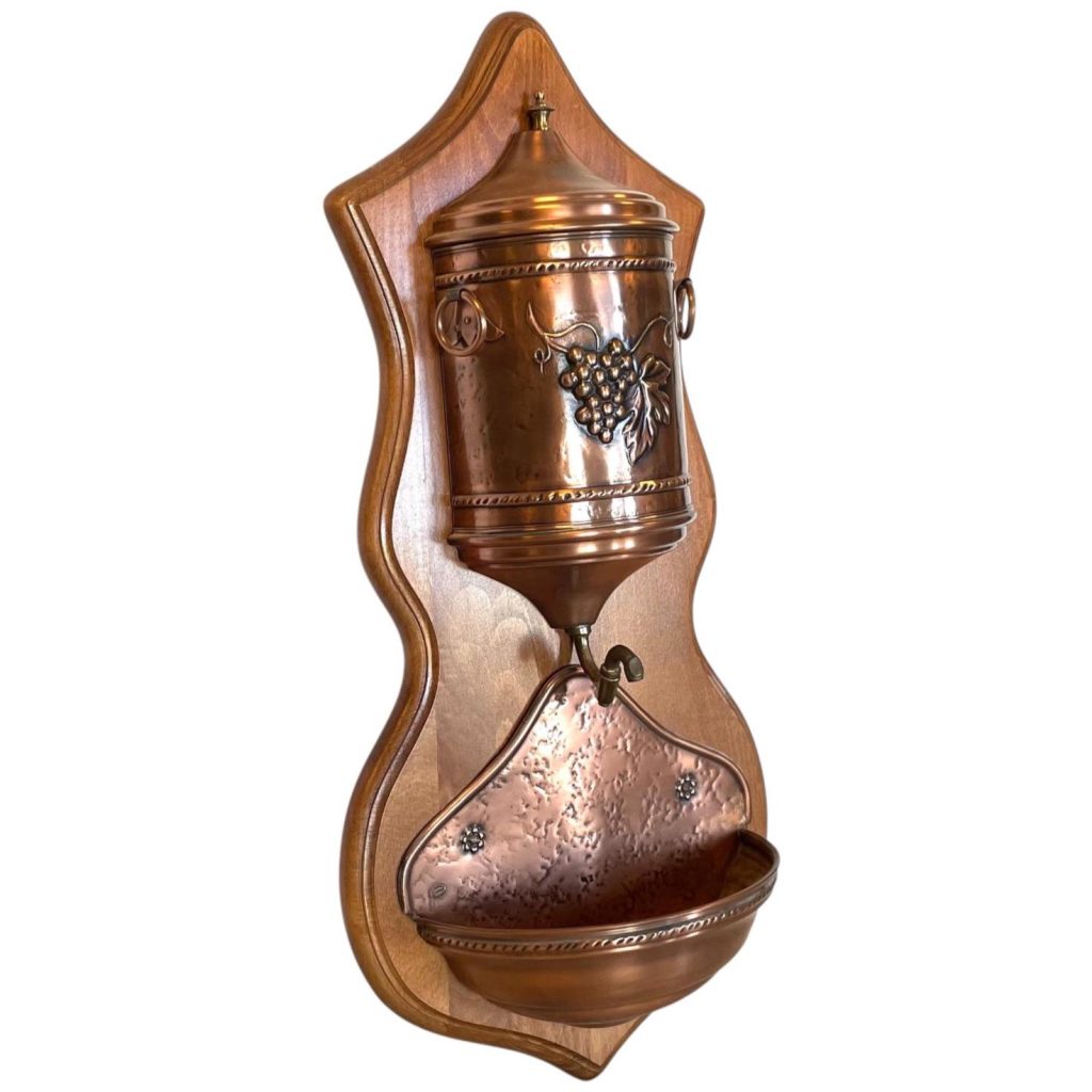 Vintage French Villedieu Large Wooden Plaque Copper Small Sink Lavabo Hand Basin Font Water Holder wall hanging panel c1970-80's