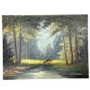 Vintage French Oil Painting On Canvas Signed Woodland River Stream Scene Deer c1960's