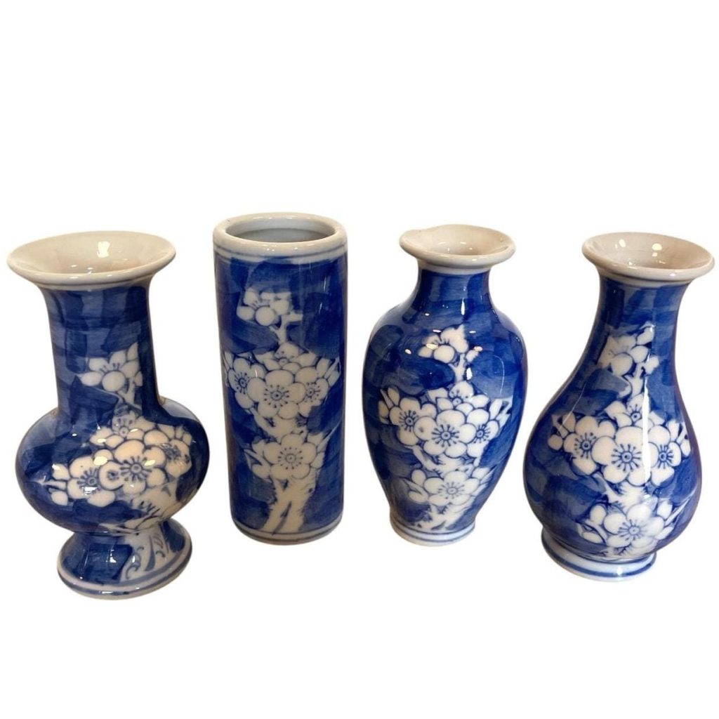 Vintage French Chinoiserie Porcelain White Blue Small Ceramic Vase Pot Collection Ornament Figurine Prop Display c1960-70's