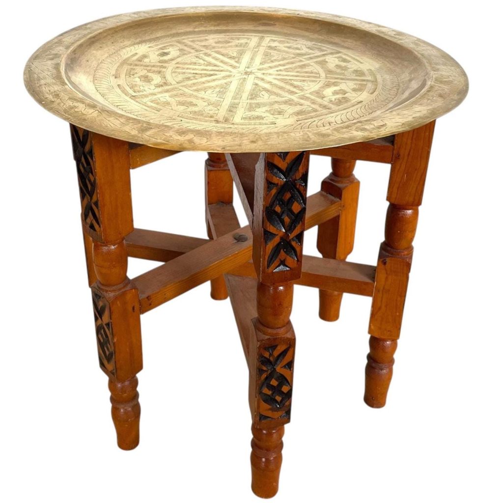 Vintage Medium Moroccan Arabian Wooden Folding Table Tray Legs Support Stand Plinth Dark Wood Twin Trays circa 1980-90's