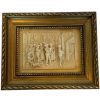 Vintage French Sepiolite Meerschaum Wood Framed Evening Pub Bar Gathering Framed Carving Art c1950's