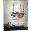 Vintage French Aquarel Painting On Board Seaside Fishing Boats Sea c1950-60's