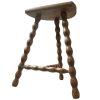 Vintage French Tripod Stool Chair Seat Wooden Milking Kitchen D Shaped Seat Braced Bobbin Leg Rest Stand Plinth Tabouret c1960-70's