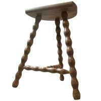 Vintage French Tripod Stool Chair Seat Wooden Milking Kitchen D Shaped Seat Braced Bobbin Leg Rest Stand Plinth Tabouret c1960-70’s Vintage French Tripod Stool Chair Seat Wooden Milking Kitchen D Shaped Seat Braced Bobbin Leg Rest Stand Plinth Tabouret c1960-70's