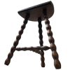 Vintage French Tripod Stool Chair Seat Wooden Milking Kitchen D Shaped Seat Braced Bobbin Leg Rest Stand Plinth Tabouret c1960-70's