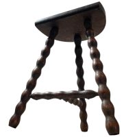 Vintage French Tripod Stool Chair Seat Wooden Milking Kitchen D Shaped Seat Braced Bobbin Leg Rest Stand Plinth Tabouret c1960-70’s Vintage French Tripod Stool Chair Seat Wooden Milking Kitchen D Shaped Seat Braced Bobbin Leg Rest Stand Plinth Tabouret c1960-70's