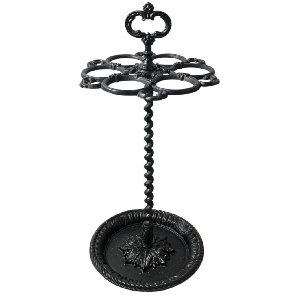 Antique French Refurbished Painted Black Iron Metal Umbrella Walking Stick Stand Storage Pot Container Hallway Entryway circa 1920's