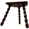 Vintage French Tripod Stool Chair Seat Varnished Wood Milking D Shaped Seat Bobbin Leg Rest Stand Plinth Tabouret Farmhouse c1960-70's