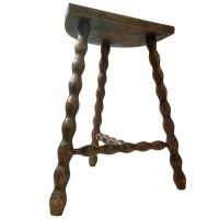 Vintage French Tripod Stool Chair Seat Wooden Milking Kitchen D Shaped Seat Braced Bobbin Leg Rest Stand Plinth Tabouret c1960-70’s Vintage French Tripod Stool Chair Seat Wooden Milking Kitchen D Shaped Seat Braced Bobbin Leg Rest Stand Plinth Tabouret c1960-70's