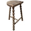 Vintage French Tripod Stool Chair Seat Wooden Milking Kitchen D Shaped Seat Braced Bobbin Leg Rest Stand Plinth Tabouret c1960-70's