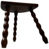 Vintage French Tripod Stool Chair Seat Varnished Wood Milking D Shaped Seat Bobbin Leg Rest Stand Plinth Tabouret Farmhouse c1960-70's