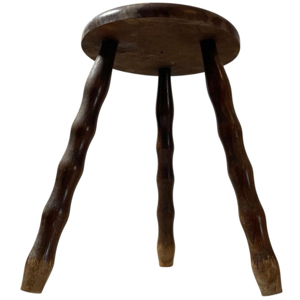 Vintage French Wooden Wood Milking Stool Seat Kitchen Table Farm Round Shaped Seat Plant Rest Stand Plinth Rustic Tabouret c1970's