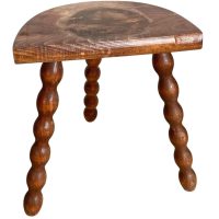 Vintage French Tripod Stool Chair Seat Varnished Wood Milking D Shaped Seat Bobbin Leg Rest Stand Plinth Tabouret Farmhouse c1960's / EVE