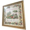 Antique French Framed Glass Fronted Cross Stitch Tapestry Wall Hanging Picture The Fox & Grapes Gift Present Art Craft c1922 / EVE