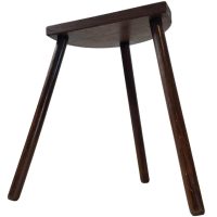 Vintage French Classic Farmhouse Tripod Stool Chair Varnished Wood D Seat Straight Spread Leg Rest Stand Plinth Tabouret c1950-60's / EVE