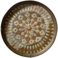Vintage Medium Moroccan Arabian Copper Brass Metal Tray Platter Stand Wall Hanging Display Decor circa 1950's / EVE