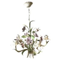 Vintage French Toleware Tole Style Metal Flower Petal Bloom Shaped Wall Ceiling Electric Lamp Light Lighting Shabby Chic c1970-80s / EVE