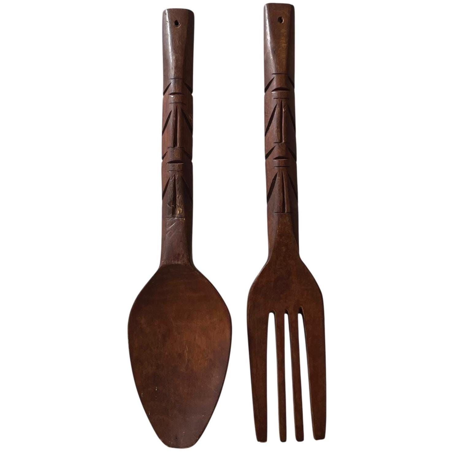 Vintage Filipino Carved Wood Wooden Large Decorative Spoon And Fork Cutlery Wall Kitchen Decor Display c1970-80’s / EVE Vintage Filipino Carved Wood Wooden Large Decorative Spoon And Fork Cutlery Wall Kitchen Decor Display c1970-80's / EVE