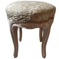 Vintage French Stool Wooden Wood Chair Cushioned Fabric Seat Worn Tired c1970-80's / EVE