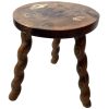 Vintage French Tripod Stool Chair Varnished Wood Milking Round Seat Twist Spiral Leg Rest Stand Plinth Tabouret c1960's / EVE