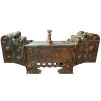 Vintage Moroccan Copper Wood Shoe Polishing Storage Box Cleaning Shining Boots Shoes c1970-80's / EVE