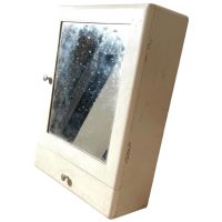 Vintage French Wooden Glass Mirror Fronted Drawer Shelf Display Cabinet Bathroom Kitchen Wall Mounted circa 1950's / EVE