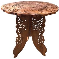 Vintage Asian Indian Large Folding Leg Ornately Carved Circular Table Stand Plinth Tabouret c1970-80's / EVE