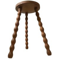 Vintage French Tripod Stool Chair Seat Varnished Wood Milking Round Shaped Seat Bobbin Leg Stand Plinth Tabouret Farmhouse c1960-70's / EVE