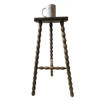 Alternative view of Vintage Stool French Tall Wooden Wood Bar Chair Seat Kitchen Table Farm D Shaped Seat Braced Tabouret c1960-70's / EVE