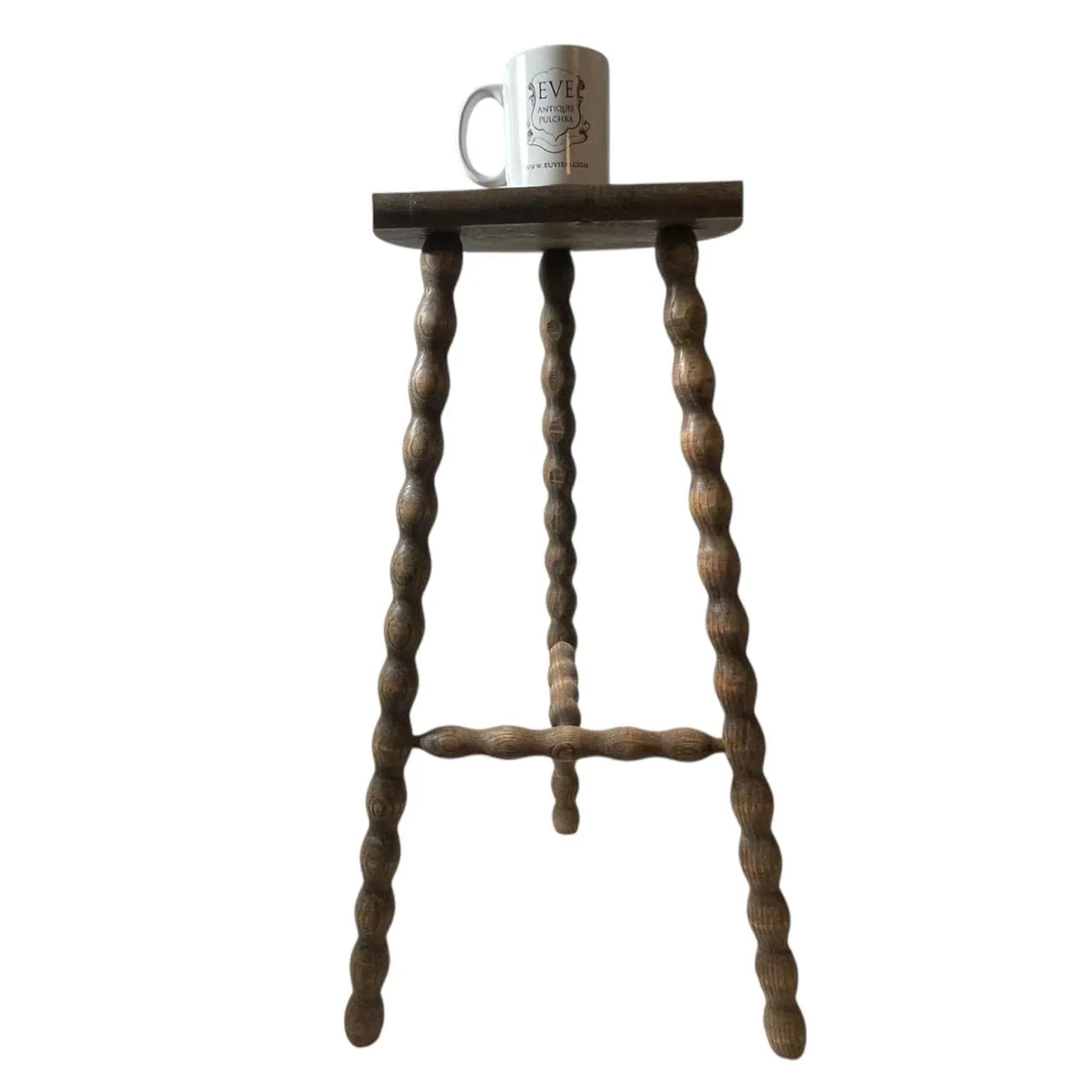 Vintage Stool French Tall Wooden Wood Bar Chair Seat Kitchen Table Farm D Shaped Seat Braced Tabouret c1960-70’s / EVE 2 Vintage Stool French Tall Wooden Wood Bar Chair Seat Kitchen Table Farm D Shaped Seat Braced Tabouret c1960-70's / EVE - Image 2