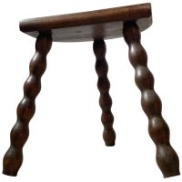 Vintage French Tripod Stool Chair Seat Varnished Wood Milking D Shaped Seat Bobbin Leg Rest Stand Plinth Tabouret Farmhouse c1960-70's / EVE