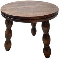 Vintage French Tripod Stool Chair Varnished Wood Milking Round Seat Twist Bobbin Leg Rest Stand Plinth Tabouret c1960's / EVE