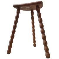 Vintage French Wooden Tripod Bobbin Leg Milking Stool Chair Seat Table Farm D Shaped Seat Plant Rest Stand Plinth Tabouret c1960's / EVE
