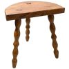 Vintage French Tripod Stool Chair Seat Varnished Wood Milking D Shaped Seat Bobbin Leg Rest Stand Plinth Tabouret Farmhouse c1960-70's / EVE