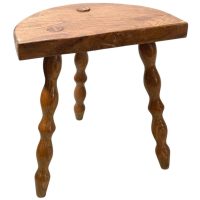 Vintage French Tripod Stool Chair Seat Varnished Wood Milking D Shaped Seat Bobbin Leg Rest Stand Plinth Tabouret Farmhouse c1960-70's / EVE