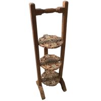 Vintage Asian Indian Small Folding Ornately Carved Circular Table Stand Plinth Tabouret c1960-70's / EVE