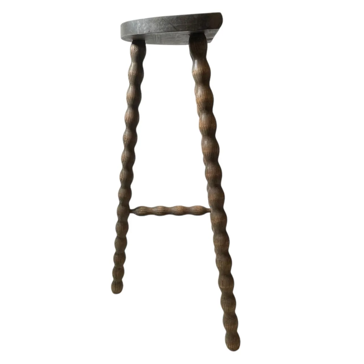 Vintage Stool French Tall Wooden Wood Bar Chair Seat Kitchen Table Farm D Shaped Seat Braced Tabouret c1960-70’s / EVE 4 Vintage Stool French Tall Wooden Wood Bar Chair Seat Kitchen Table Farm D Shaped Seat Braced Tabouret c1960-70's / EVE - Image 4
