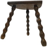 Vintage French Tripod Stool Chair Seat Varnished Wood Milking D Shaped Seat Bobbin Leg Rest Stand Plinth Tabouret Farmhouse c1960-70's / EVE