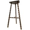 Vintage Stool French Tall Wooden Wood Bar Chair Seat Kitchen Table Farm D Shaped Seat Braced Tabouret c1960-70's / EVE