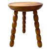 Vintage French Bobbin Leg Stool Natural Wood Finish Chair Cupped Round Seat Egg Bobbins Table Tabouret c1950's / EVE