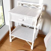 Vintage French White Wood Pole Small Side Table Drawer Canework Plinth Tabouret c1970's / EVE