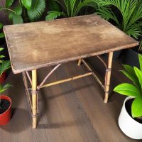 Vintage French Canework Bamboo Side Table Plant Stand Wooden Rest Plinth Tabouret c1950-60's / EVE