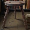 Vintage French Tripod Stool Chair Varnished Wood Milking Round Seat Twist Spiral Leg Rest Stand Plinth Tabouret c1960's / EVE