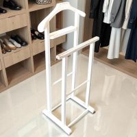 Vintage French White Double Valet Butler Stand Wooden Clothes Hanger Suit Costume Bedroom Decor Storage Office c1970's / EVE