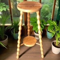 Vintage French Tall Double Plant Stand Wood Round Braced Bobbin Leg Plinth c1960-70's / EVE
